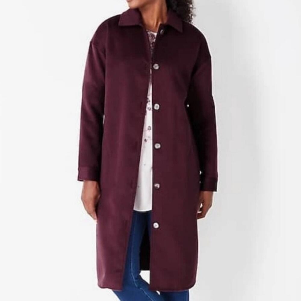 J. Jill Pure Jill Fleece Button Up Sweater Coat Burgundy Wine Size M Medium